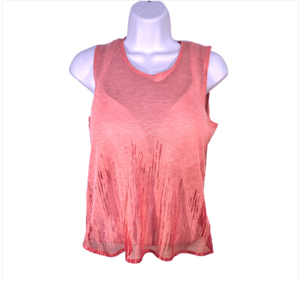 Elie Tahari Designer Women's S Tank Top Edgy Coral Pink and Red Textured Hem